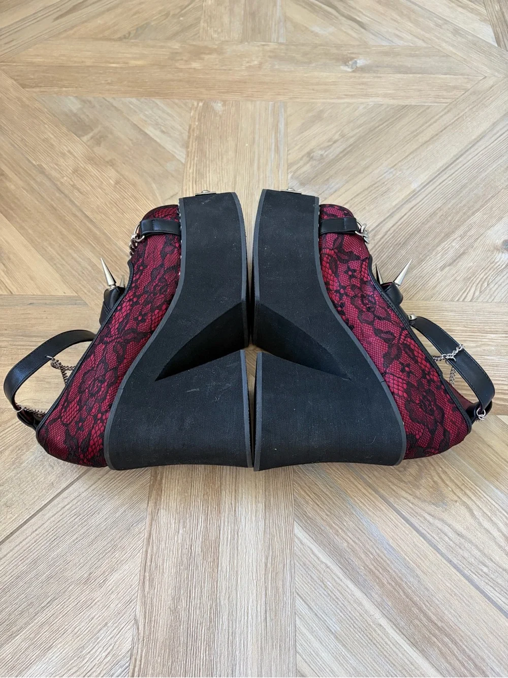 Transfer Student Spiked Platform Shoes Red Lace Metallic Whismigoth Punk Size 38